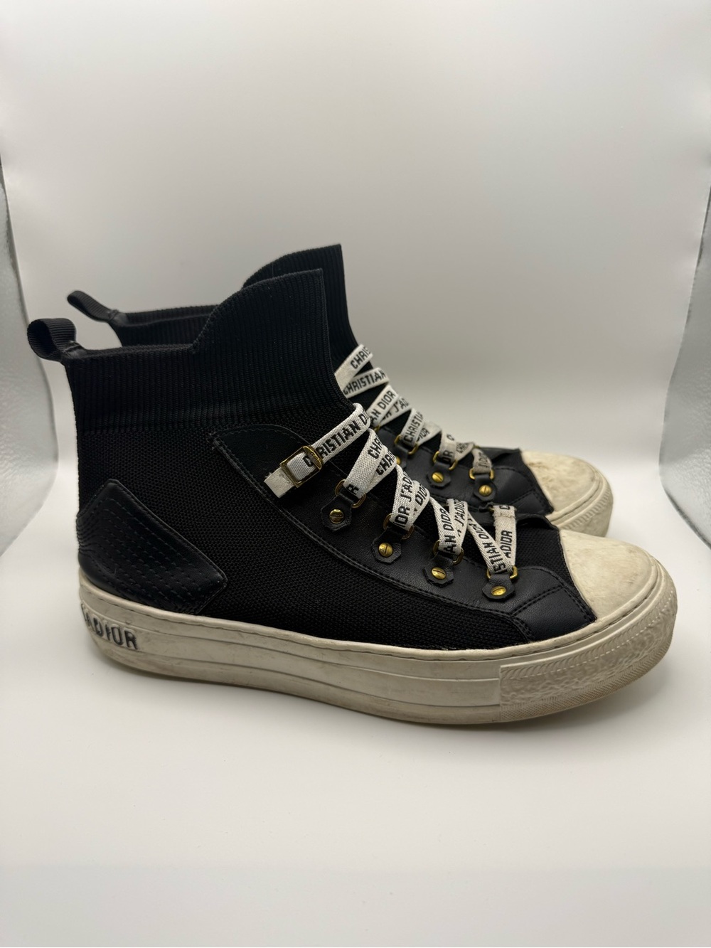 Dior Black & White High-Top Sneakers with Branded Straps - Picture 2 of 10